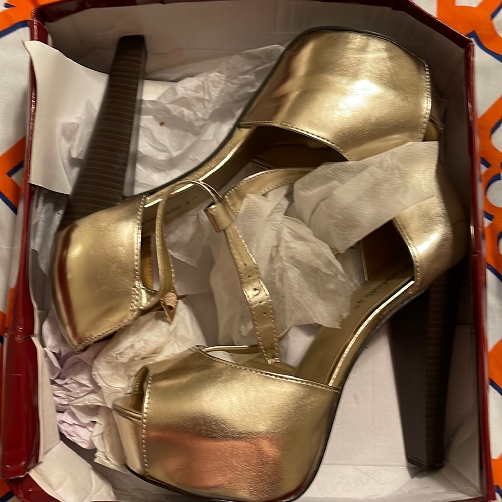 Gold and brown heels